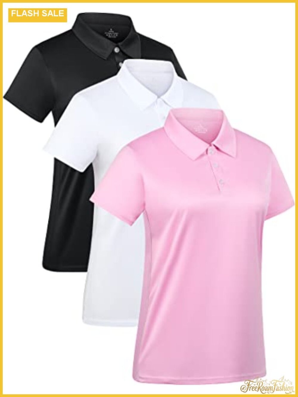 Women's 3-Pack Polo Shirts Short Sleeve Dry Fit Golf Work Tops